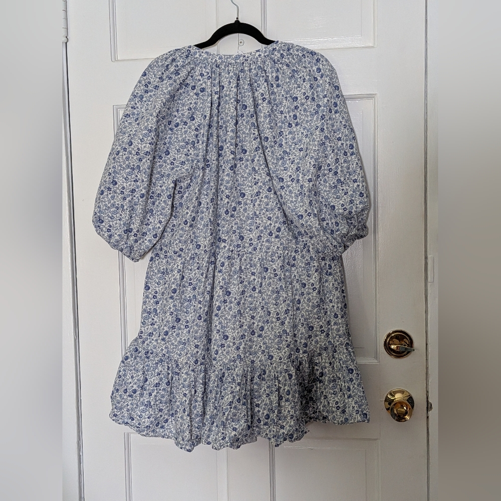 A Piece Apart Mitte Mini Dress Blue Floral Organic Cotton Tiered Size L - Picture 6 of 6
